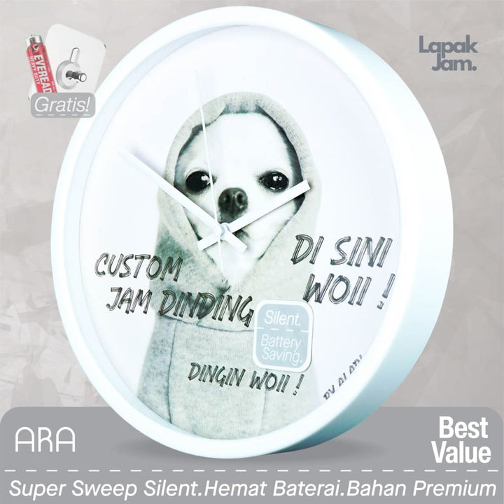 Jam Dinding Analog Custom ARA Putih &amp; Jarum 249-169 Putih MJD 6168S JDARCSTM168-RPUTJPUT249-169-M6168S