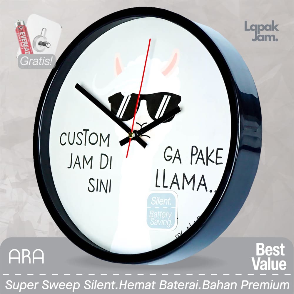 Jam Dinding Analog Custom ARA Hitam &amp; Jarum 249-169 Hitam MJD 6168 JDARCSTM168-RHITJHIT249-169-M6168