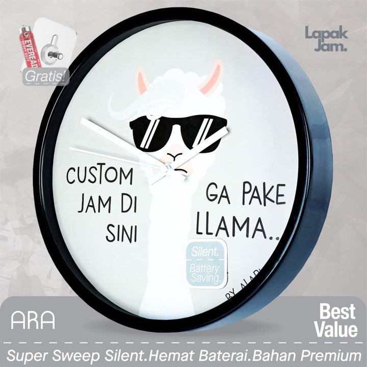 Jam Dinding Analog Custom ARA Hitam &amp; Jarum 249-169 Putih MJD 6168 JDARCSTM168-RHITJPUT249-169-M6168
