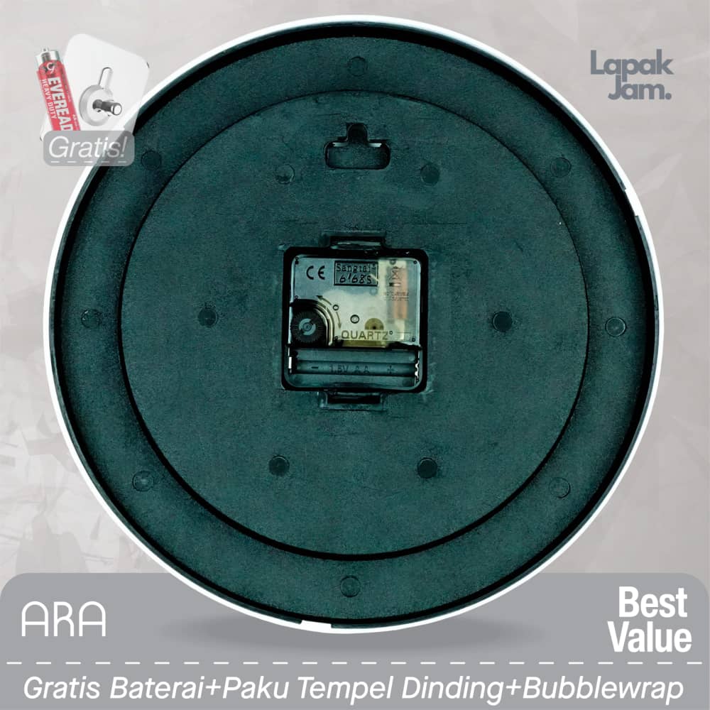 Jam Dinding Analog Custom ARA Putih &amp; Jarum 249-169 Putih MJD 6168 JDARCSTM168-RPUTJPUT249-169-M6168