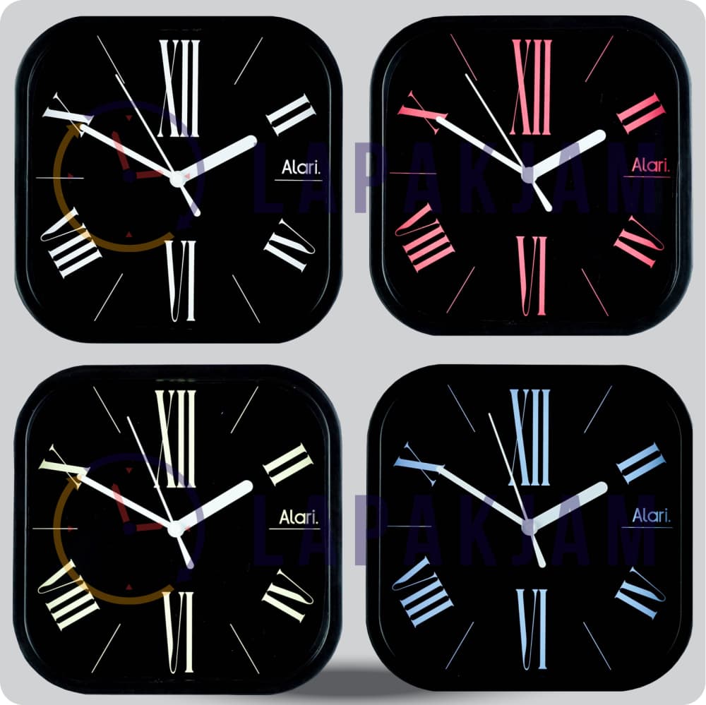 Jam Dinding Analog Polos Minimalis Alari Hitam Biru JDALARAL1226-5454HITBIR