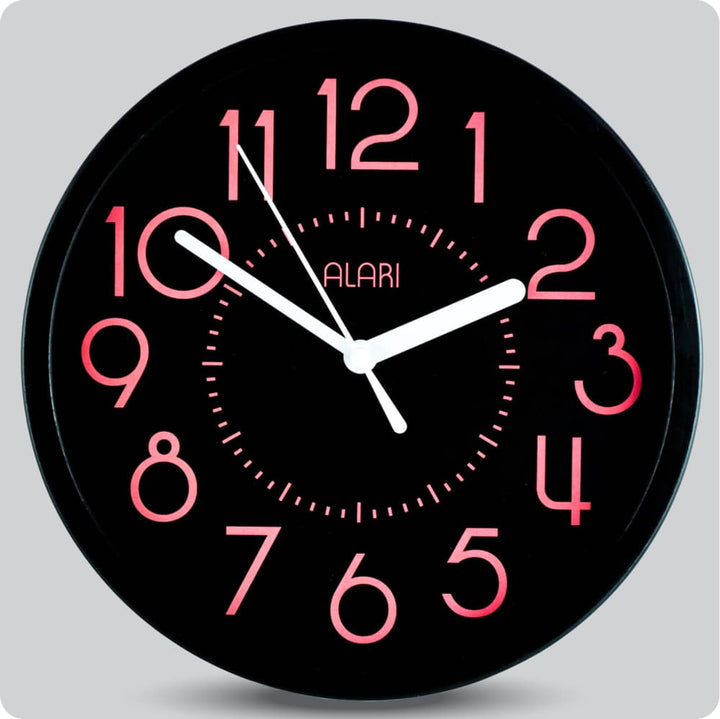 Jam Dinding Analog Polos Minimalis Alari Hitam Merah JDALARAL1221-1668HITMER