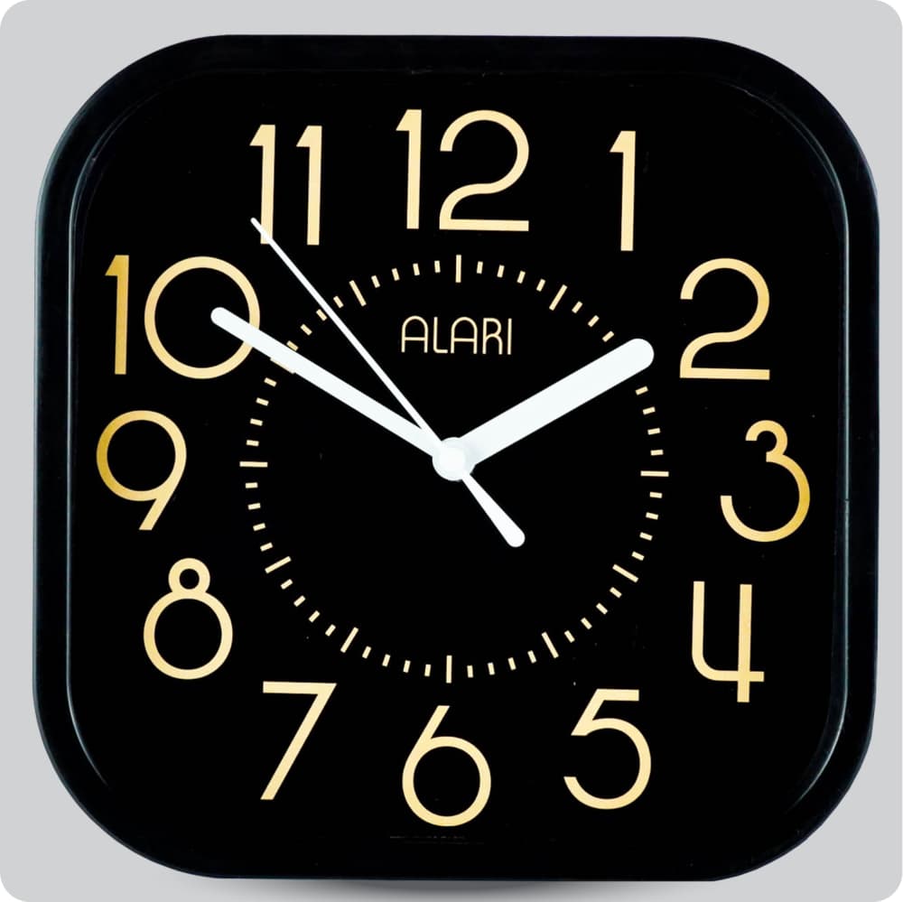 Jam Dinding Analog Polos Minimalis Alari Hitam Kuning JDALARAL1221-5454HITKUN
