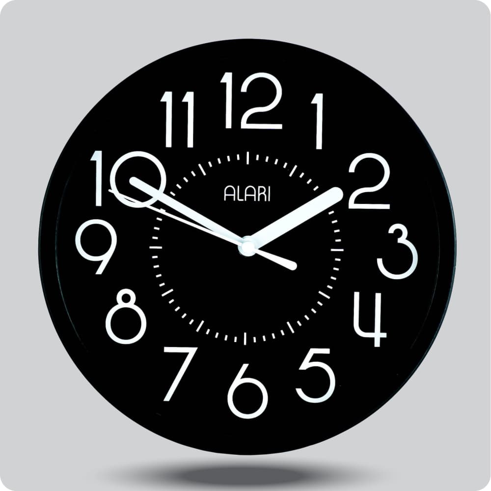 Jam Dinding Analog Polos Minimalis Alari Hitam Putih JDALARAL1221-1668HITPUT