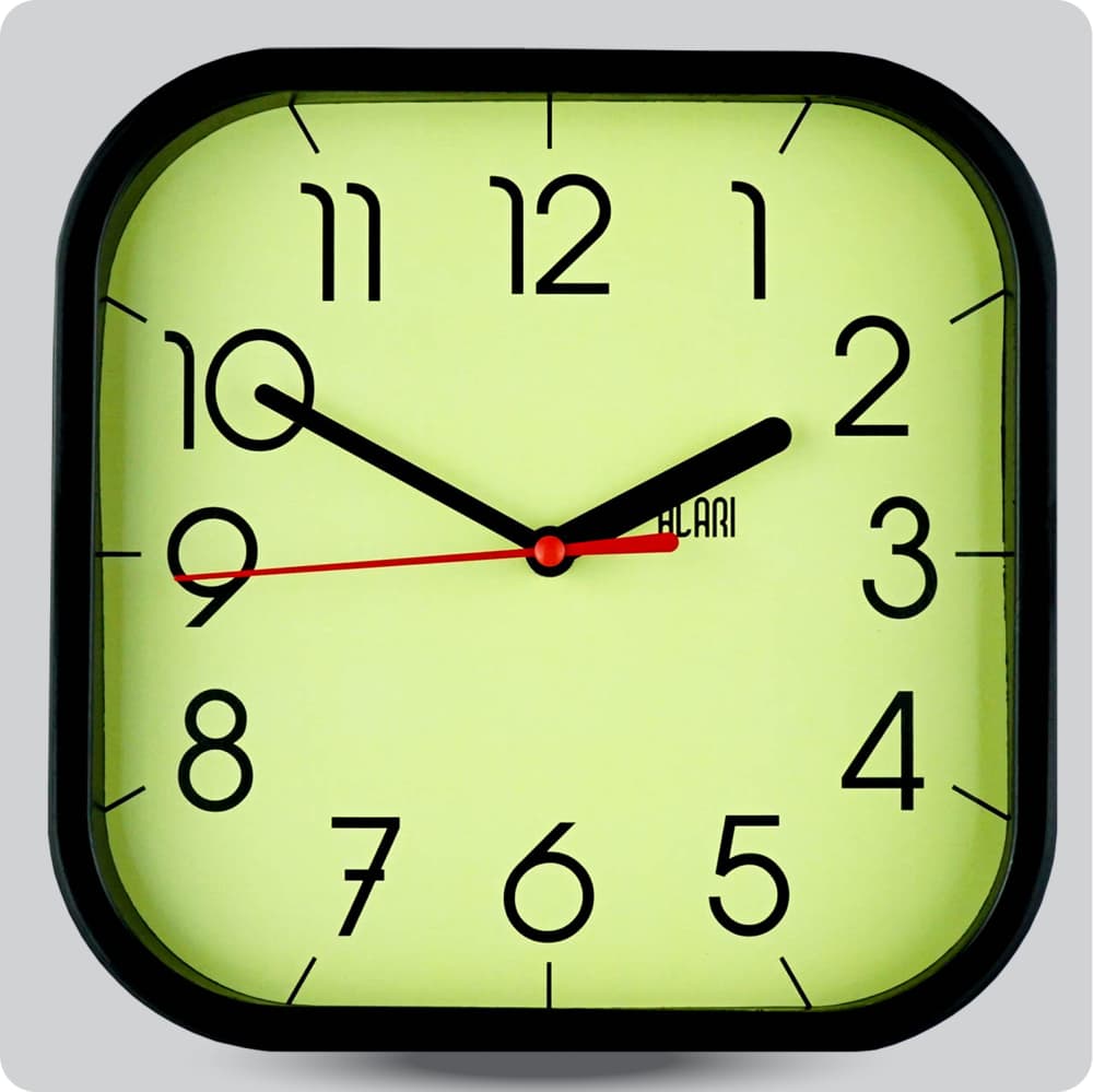 Jam Dinding Analog Polos Minimalis Alari Hitam Kuning JDALARAL1236-5454HITKUN