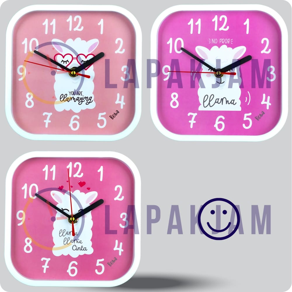 Jam Dinding Analog Karakter Anak Boba Llama Cinta JDBOBABB1102-5454LCIN