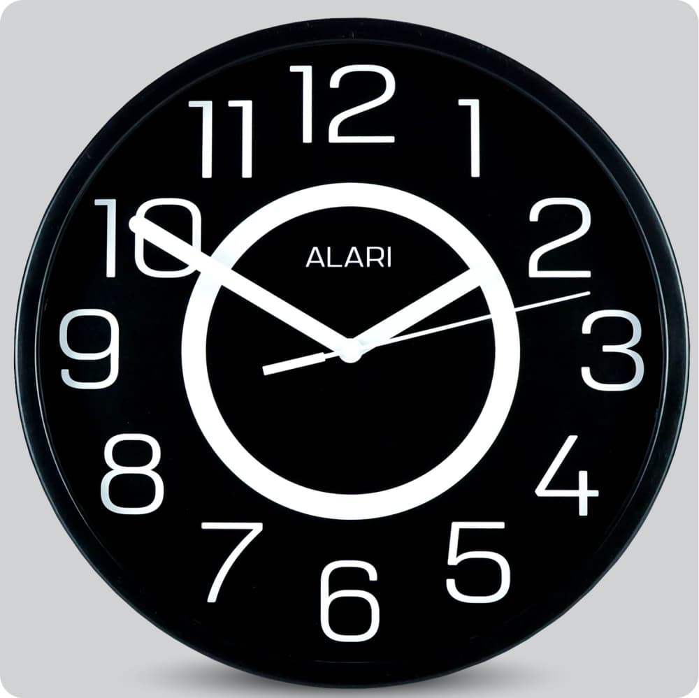Jam Dinding Analog Polos Minimalis Alari Hitam Putih 25 Cm JDALARAL1181-168LHITPUT