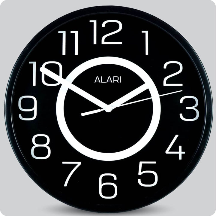 Jam Dinding Analog Polos Minimalis Alari Hitam Putih 25 Cm JDALARAL1181-168LHITPUT
