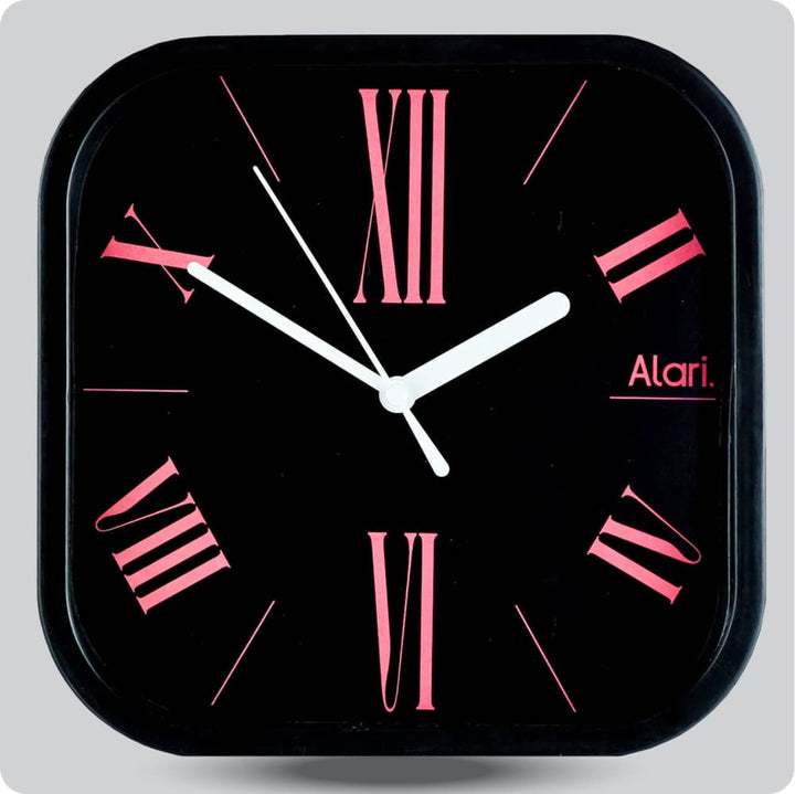 Jam Dinding Analog Polos Minimalis Alari Hitam Merah JDALARAL1226-5454HITMER