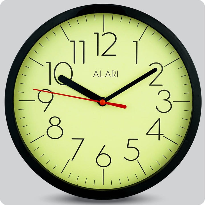 Jam Dinding Analog Polos Minimalis Alari Kuning Hitam JDALARAL1188KUNHIT