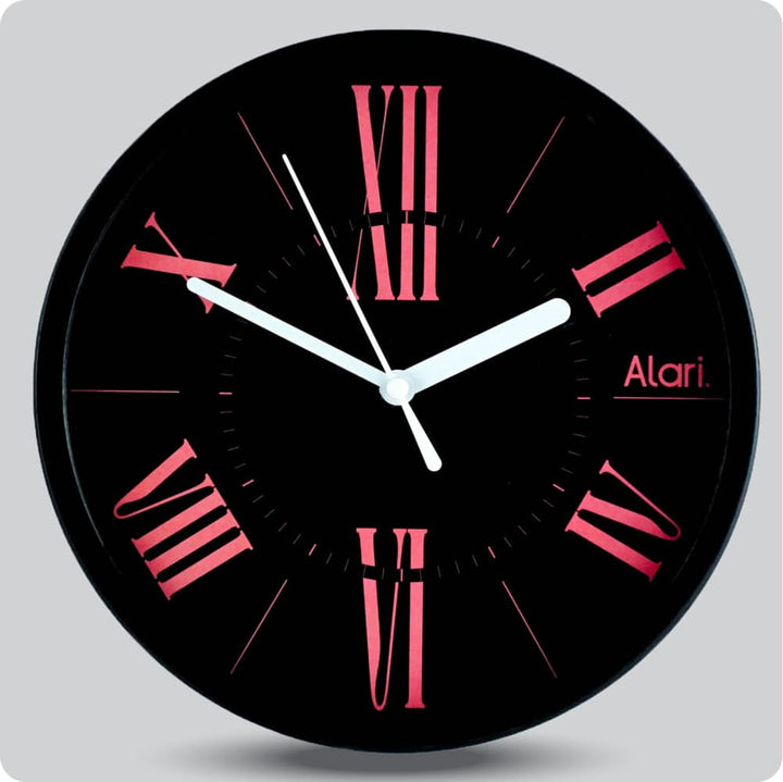 Jam Dinding Analog Polos Minimalis Alari Hitam Merah JDALARAL1226-1668HITMER