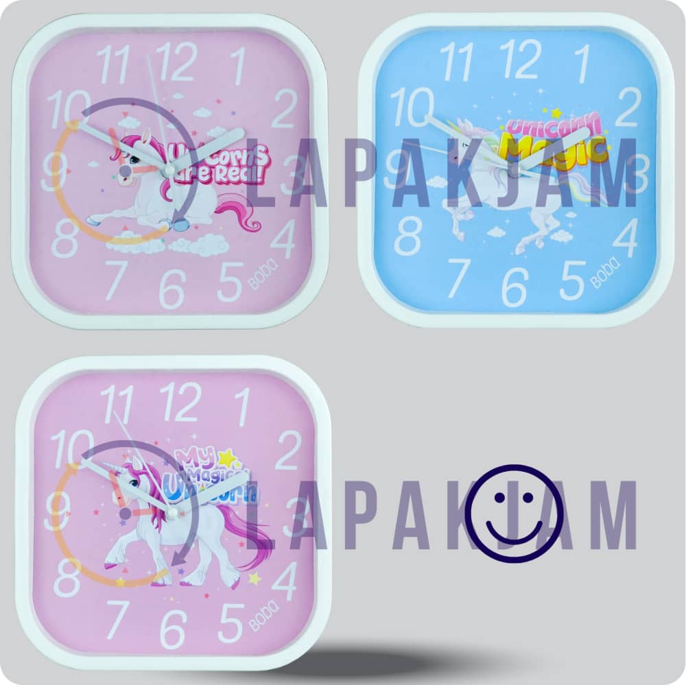 Jam Dinding Analog Karakter Anak Boba Magical Unicorn JDBOBABB1201-5454MUN