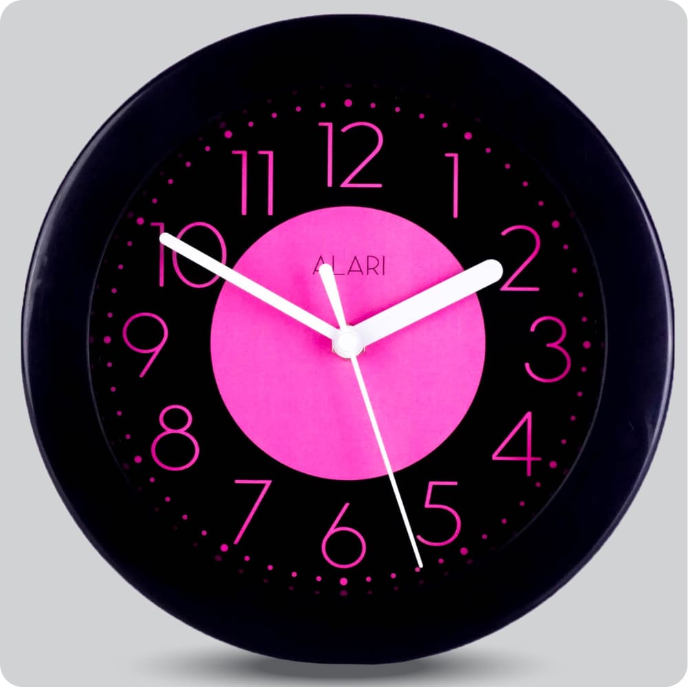 Jam Dinding Analog Polos Minimalis Alari Hitam Pink JDALARAL1183-805HITPIN