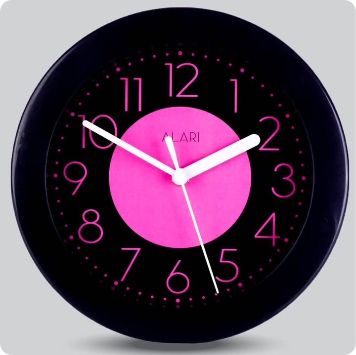 Jam Dinding Analog Polos Minimalis Alari Hitam Pink JDALARAL1183-805HITPIN