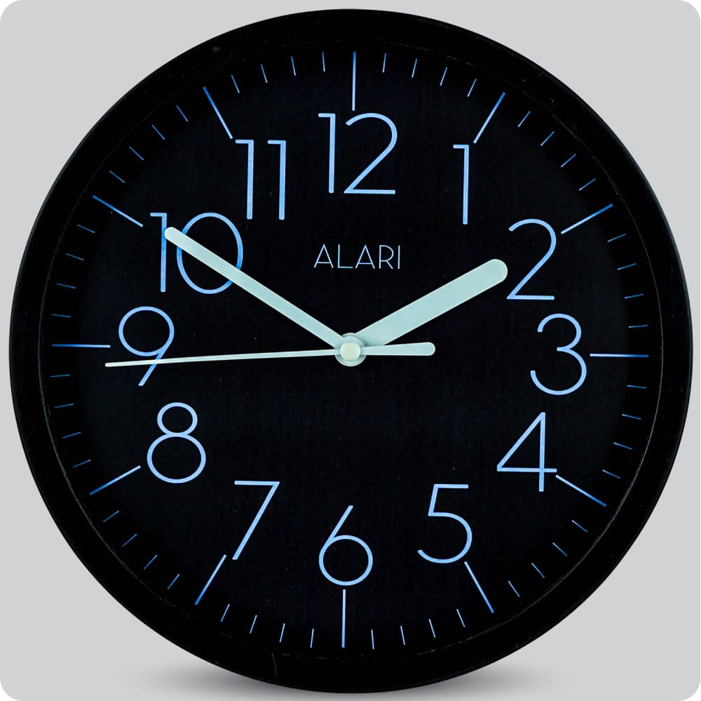 Jam Dinding Analog Polos Minimalis Alari Hitam Biru JDALARAL1191HITBIR