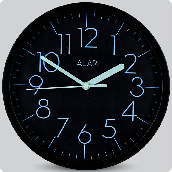 Jam Dinding Analog Polos Minimalis Alari Hitam Biru JDALARAL1191HITBIR