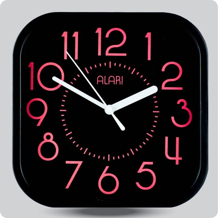 Jam Dinding Analog Polos Minimalis Alari Hitam Merah JDALARAL1221-5454HITMER