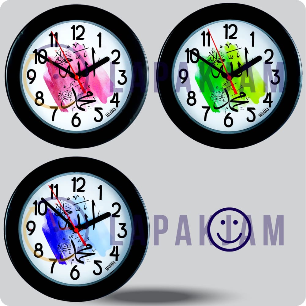 Jam Dinding Analog Kaligrafi Wawa Biru JDWAWAWW2268-805BIR