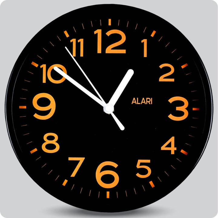 Jam Dinding Analog Polos Minimalis Alari Hitam Orange JDALARAL1172-1668ORA