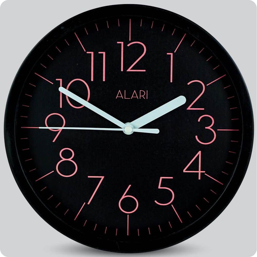 Jam Dinding Analog Polos Minimalis Alari Hitam Pink JDALARAL1191HITPIN