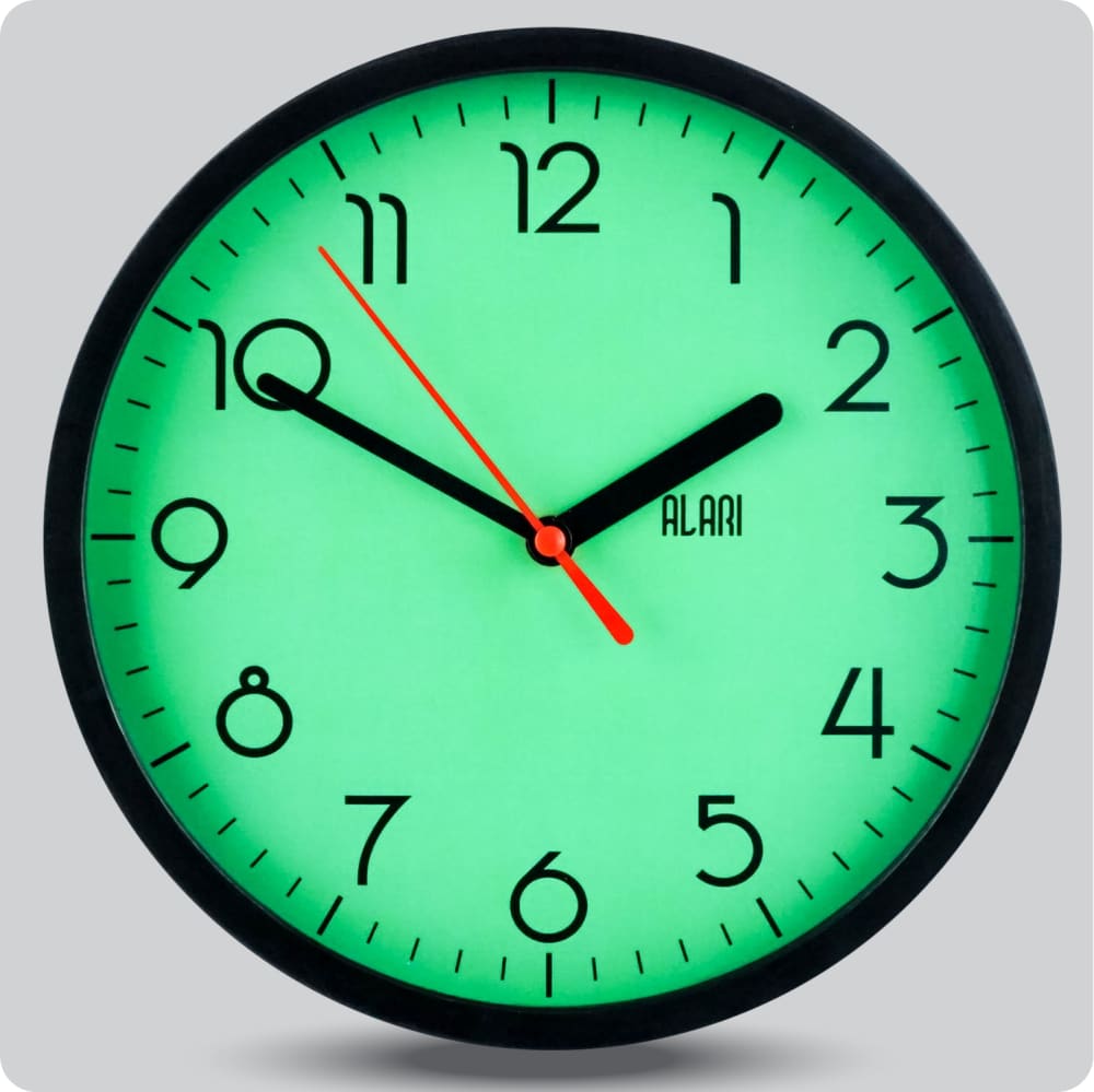 Jam Dinding Analog Polos Minimalis Alari Hitam Hijau JDALARAL1241-1668HITHIJ