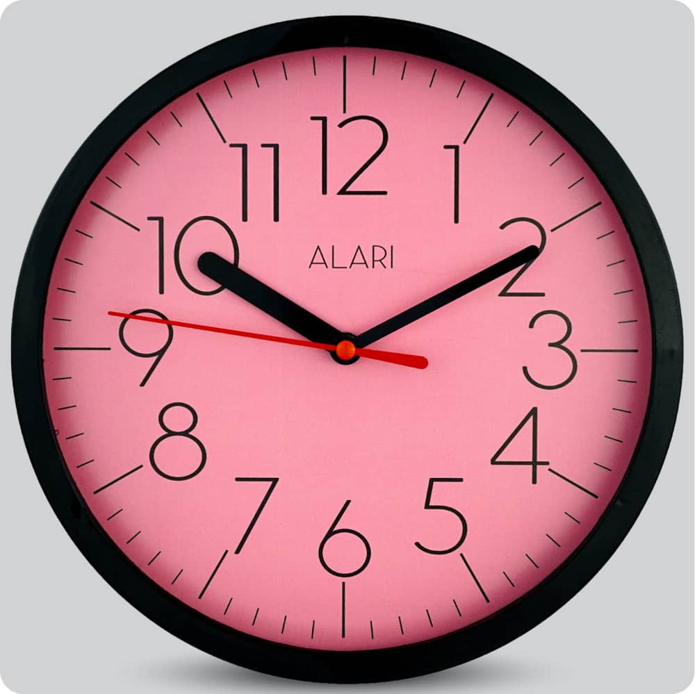 Jam Dinding Analog Polos Minimalis Alari Pink Hitam JDALARAL1188PINHIT
