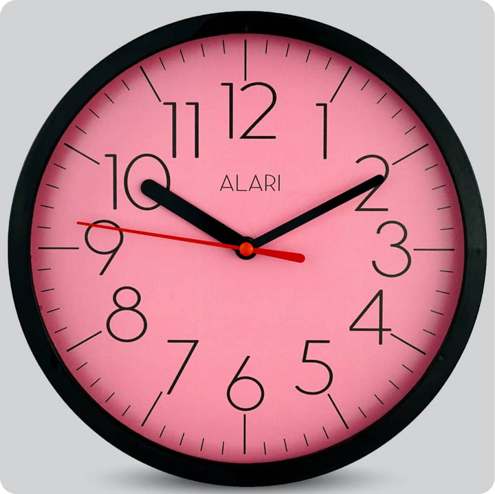 Jam Dinding Analog Polos Minimalis Alari Pink Hitam JDALARAL1188PINHIT