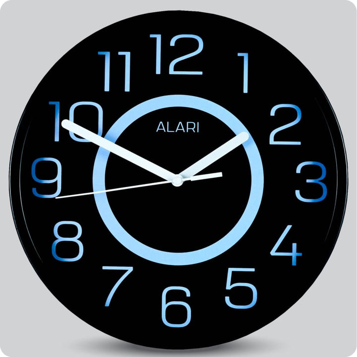 Jam Dinding Analog Polos Minimalis Alari Hitam Biru 25 Cm JDALARAL1181-168LHITBIR