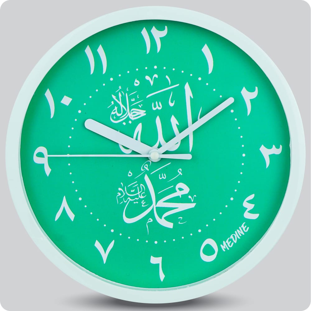 Jam Dinding Analog Kaligrafi Medine Angka Arab Hijau JDMEDIMD1168KAMARHIJ