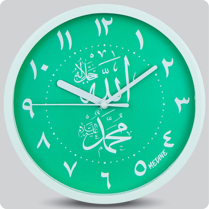Jam Dinding Analog Kaligrafi Medine Angka Arab Hijau JDMEDIMD1168KAMARHIJ