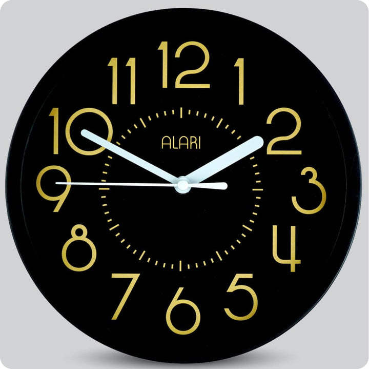 Jam Dinding Analog Polos Minimalis Alari Hitam Kuning JDALARAL1221-1668HITKUN