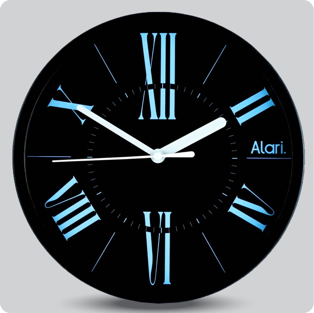 Jam Dinding Analog Polos Minimalis Alari Hitam Biru JDALARAL1226-1668HITBIR