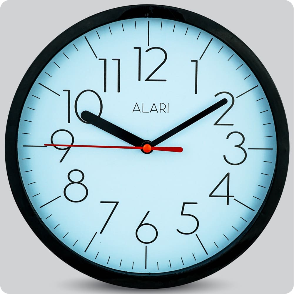 Jam Dinding Analog Polos Minimalis Alari Biru Muda Hitam JDALARAL1188BIRMHIT