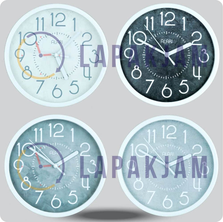 Jam Dinding Analog Polos Minimalis Alari Abu Muda JDALARAL1217-1668AMU