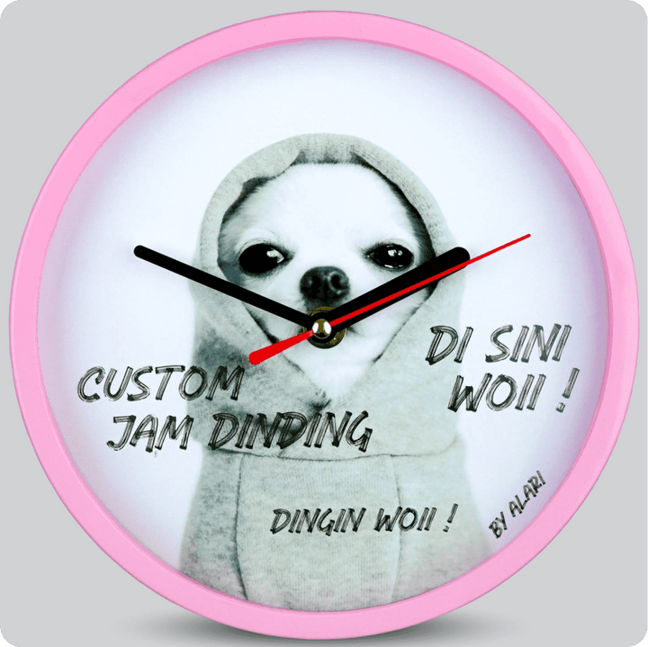 Jam Dinding Analog Custom Alari Pink &amp; Jarum 206-3 Hitam MJD 5168 JDALCSTM1668-RPINJHIT206-3-M5168
