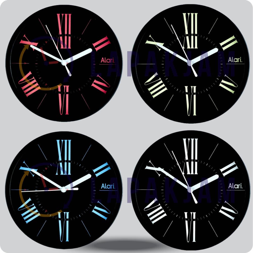 Jam Dinding Analog Polos Minimalis Alari Hitam Biru JDALARAL1226-1668HITBIR