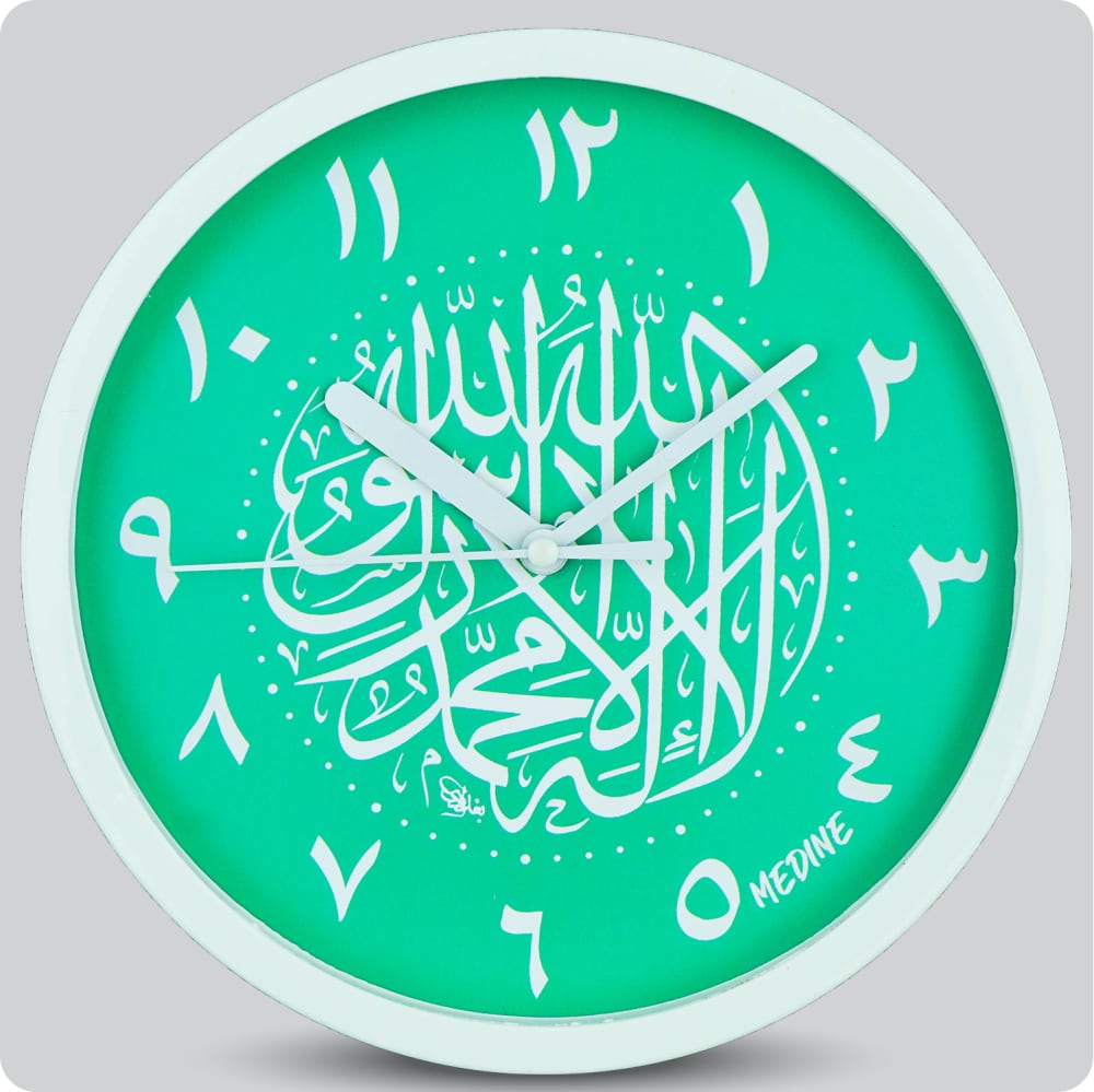 Jam Dinding Analog Kaligrafi Medine Angka Arab Hijau JDMEDIMD1123KMHIJAR