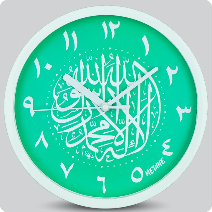 Jam Dinding Analog Kaligrafi Medine Angka Arab Hijau JDMEDIMD1123KMHIJAR