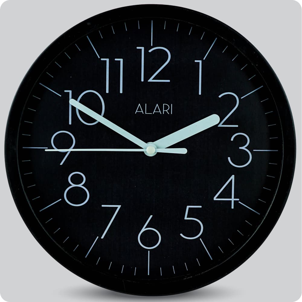 Jam Dinding Analog Polos Minimalis Alari Hitam Abu JDALARAL1191HITBU