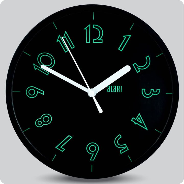 Jam Dinding Analog Polos Minimalis Alari Hitam Hijau JDALARAL1240-1668HITHIJ