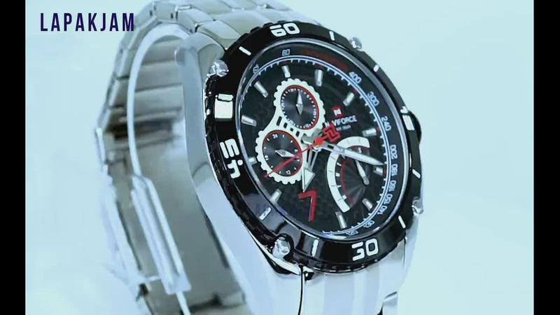 Jam Tangan Chronograph Pria Formal Silver Hitam Pria Naviforce 9183M chronograph Quartz Murah Stainless