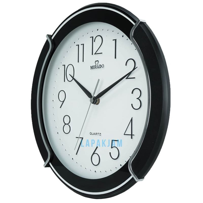 Jam Dinding Analog Polos Minimalis Mirado Hitam Silver JD75-804WIBL