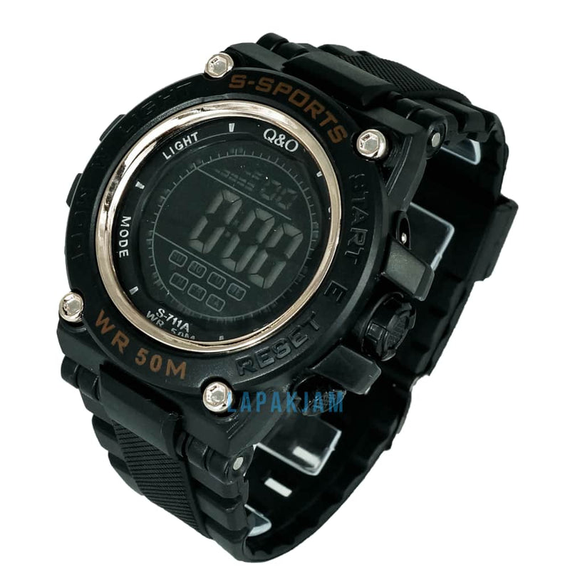 Jam Tangan Digital Sporty QnO Hitam Gold JAQNOS-711ADHITGOL