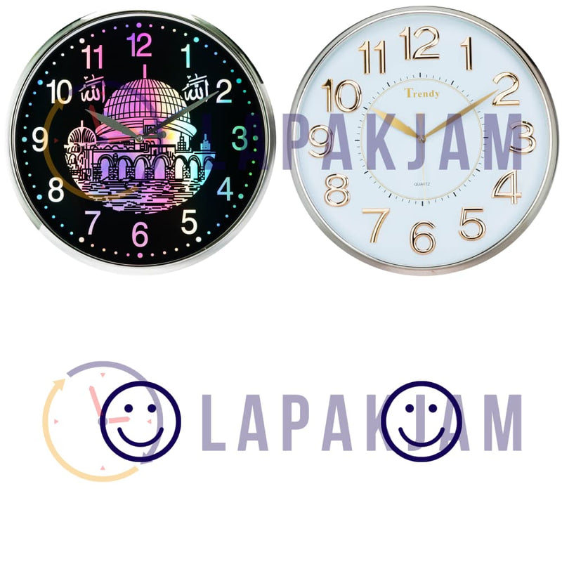 Jam Dinding Analog Nuansa Islami Trendy Silver Chrome JDTRENT-7319NISIL