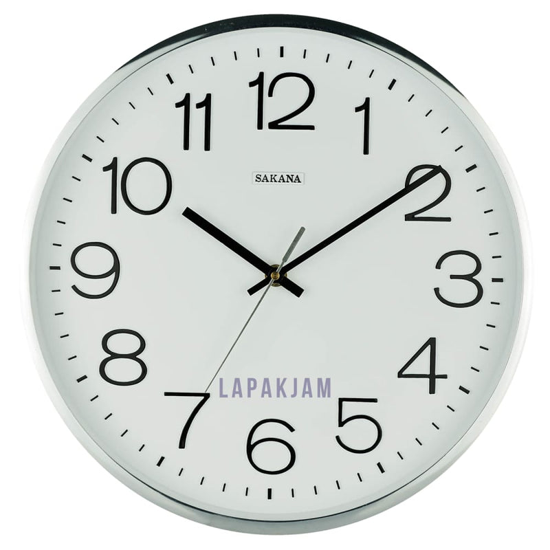 Jam Dinding Analog Polos Minimalis Sakana Silver Chrome JDSA081SILCHR