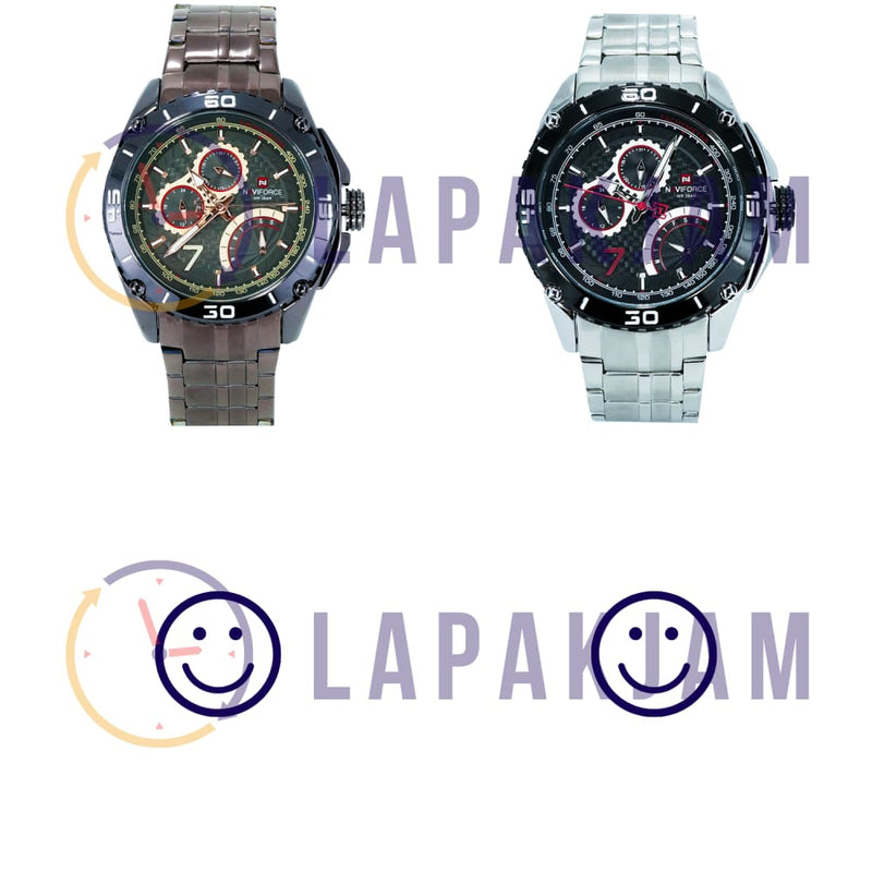 Jam Tangan Chronograph Pria Formal Silver Hitam Pria Naviforce 9183M chronograph Quartz Murah Stainless