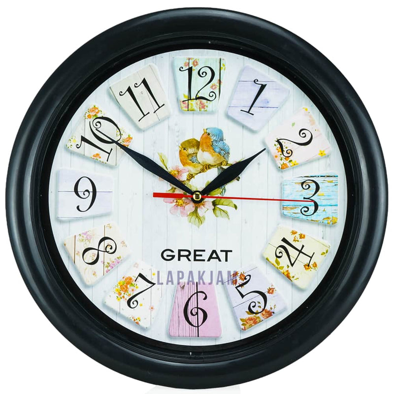 Jam Dinding Analog Bunga Great Hitam JD24GRE7-3HT