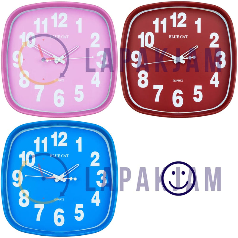 Jam Dinding Analog Polos Minimalis Bluecat Pink JDBLXYM2554PIN