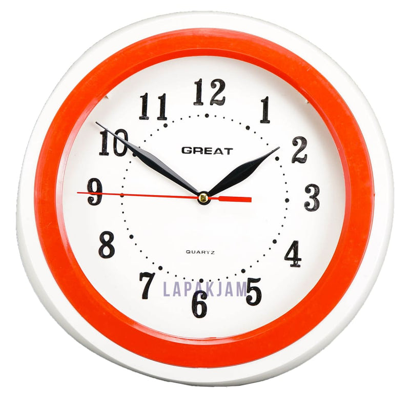 Jam Dinding Analog Polos Minimalis Great Merah JDGR555MER