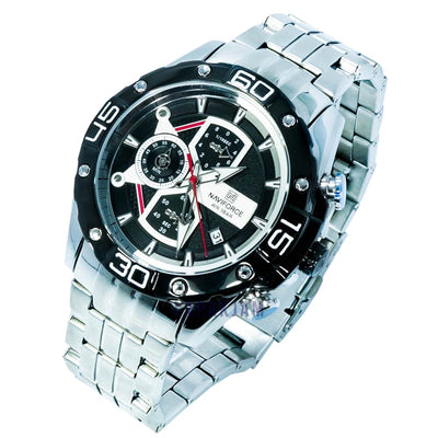 Jam Tangan Chronograph Pria Formal Silver Hitam Pria NFC 8018M Best Seller Murah Stainless